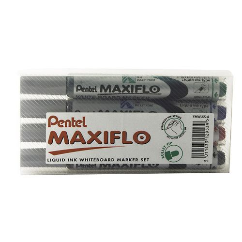 Pentel Maxiflo Whiteboard Marker Fine Assorted (Pack of 4) YMWL5S-4