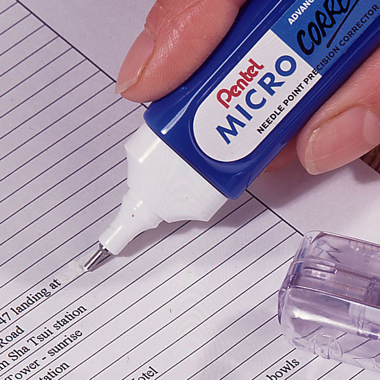 Correction Fluid Pentel Micro Correct Precision Tip Correction Fluid Pen White (Pack 12)