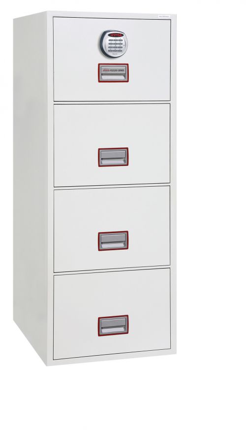 Phoenix Vertical Fire File 4 Drawer Filing Cabinet Electronic Lock White FS2254E