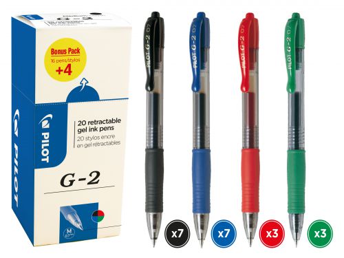 Pilot+G-2+Gel+Ink+Rollerball+Value+Pack+20+Black%3B+Blue%3B+Red%3B+Green+Medium+Tip