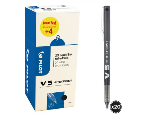 Pilot+Hi-Tecpoint+V5+Liquid+Ink+Rollerball+Value+Pack+20+Black+Fine+Tip