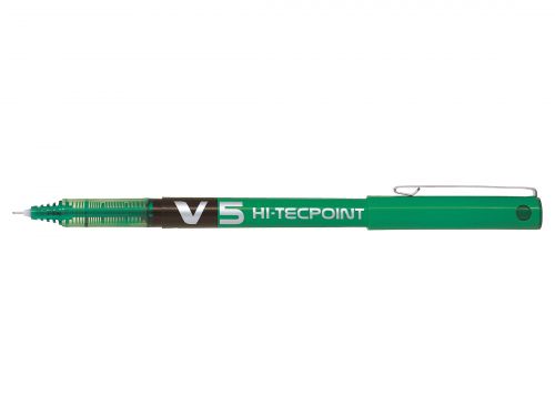 Pilot V5 Hi-Tecpoint Rollerball Pen Liquid Ink 0.5mm Tip 0.3mm Line Green Ref V504 [Pack 12]