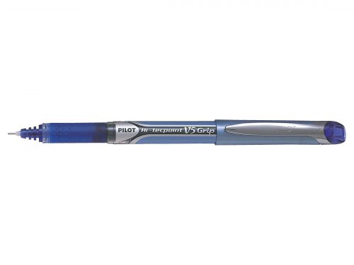 Rollerball Pens Pilot V5 Grip Hi-Tecpoint Liquid Ink Rollerball Pen 0.5mm Tip 0.3mm Line Blue (Pack 12)