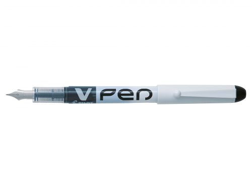 Pilot+V+Fountain+Pen+Disposable+White+Barrel+Iridium+Nib+Med+0.5mm+Line+Black+Ref+4902505326516+%5BPack+12%5D