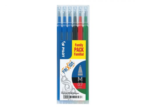 Rollerball Pilot Refill for FriXion Ball/Clicker Pens 0.7mm Tip Assorted Colours (Pack 6)