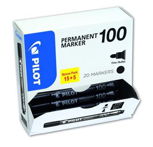 Pilot+Permanent+Marker+100+Marker+XXL+Pack+Black+Fine+Bullet+Tip