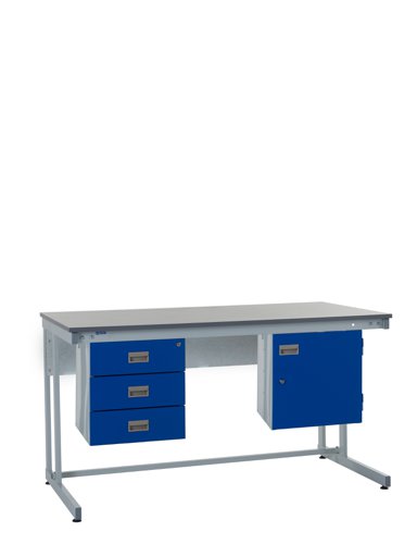 Cantilever Workbench - Laminate Top H.840 W.1200 D.750mm - Storage Cupboard & Triple Drawer Unit Cantilever Workbench - Laminate Top H.840 W.1200 D.750mm - Storage Cupboard & Triple Drawer Unit