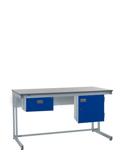 Cantilever Workbench - Laminate Top H.840 W.1800 D.750mm - Single Drawer & Storage Cupboard Cantilever Workbench - Laminate Top H.840 W.1800 D.750mm - Single Drawer & Storage Cupboard