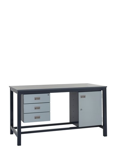 Kit B - 1200mm Heavy Duty Workbench With Accessories - Laminate Worktop - Storage Cupboard & Triple Drawer Unit Kit B - 1200mm Heavy Duty Workbench With Accessories - Laminate Worktop - Storage Cupboard & Triple Drawer Unit
