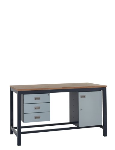 Kit B - 1500mm Heavy Duty Workbench With Accessories - Solid Beech Worktop - Storage Cupboard & Triple Drawer Unit Kit B - 1500mm Heavy Duty Workbench With Accessories - Solid Beech Worktop - Storage Cupboard & Triple Drawer Unit