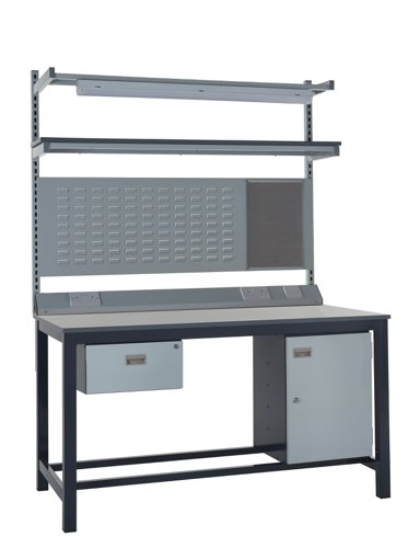 Kit E - 1500mm Heavy Duty Workbench With Accessories - Laminate Worktop - Single Drawer, Storage Cupboard, 1180mm Rear Support Posts, Service Duct Wor Kit E - 1500mm Heavy Duty Workbench With Accessories - Laminate Worktop - Single Drawer, Storage Cupboard, 1180mm Rear Support Posts, Service Duct Wor