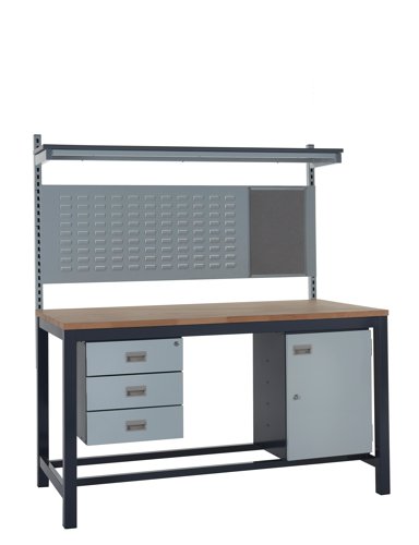 Kit D - 1800mm Heavy Duty Workbench With Accessories - Solid Beech Worktop - Triple Drawer Unit, Storage Cupboard, 760mm Rear Support Posts, Louvre Pa Kit D - 1800mm Heavy Duty Workbench With Accessories - Solid Beech Worktop - Triple Drawer Unit, Storage Cupboard, 760mm Rear Support Posts, Louvre Pa