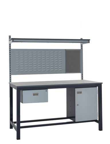 Kit C - 1800mm Heavy Duty Workbench With Accessories - Laminate Worktop - Single Drawer, Storage Cupboard, 760mm Rear Support Posts, Louvre Panel & La Kit C - 1800mm Heavy Duty Workbench With Accessories - Laminate Worktop - Single Drawer, Storage Cupboard, 760mm Rear Support Posts, Louvre Panel & La