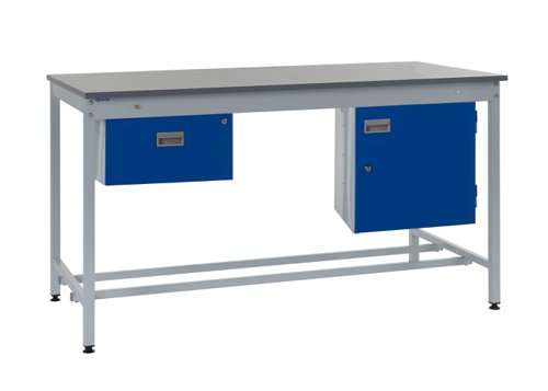 Square Tube Workbench - Laminate Top H.840 W.1200 D.750mm - Single Drawer & Storage Cupboard Square Tube Workbench - Laminate Top H.840 W.1200 D.750mm - Single Drawer & Storage Cupboard