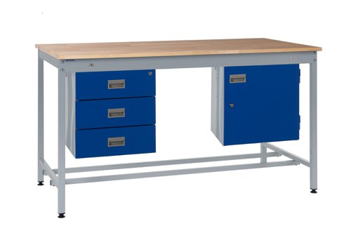 Square Tube Workbench - Beech Top H.840 W.1500 D.750mm - Storage Cupboard & Triple Drawer Unit Square Tube Workbench - Beech Top H.840 W.1500 D.750mm - Storage Cupboard & Triple Drawer Unit