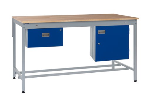 Square Tube Workbench - Beech Top H.840 W.1800 D.750mm - Single Drawer & Storage Cupboard Square Tube Workbench - Beech Top H.840 W.1800 D.750mm - Single Drawer & Storage Cupboard