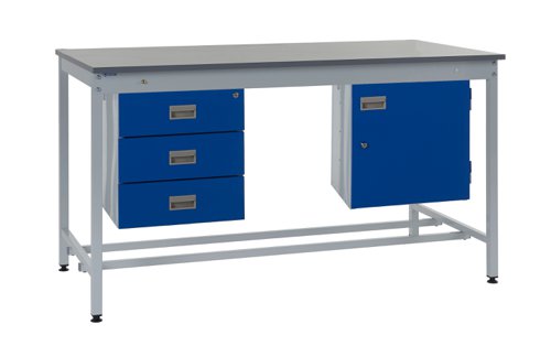 Square Tube Workbench - Laminate Top H.840 W.1800 D.750mm - Storage Cupboard & Triple Drawer Unit Square Tube Workbench - Laminate Top H.840 W.1800 D.750mm - Storage Cupboard & Triple Drawer Unit