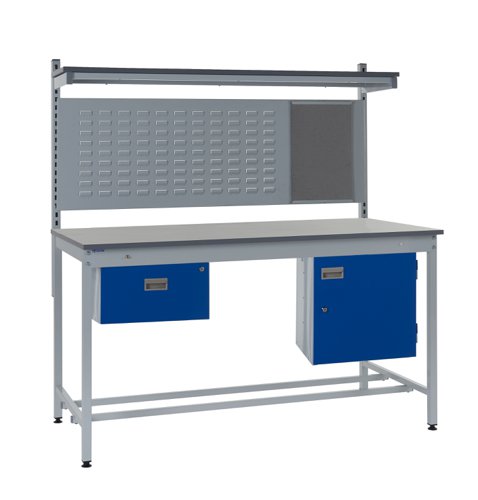 Square Tube Workbench - Laminate Top H.840 W.1800 D.750mm - Single Drawer, Storage Cupboard, 760mm Rear Support Posts, Louvre Panel & Laminate Upper S Square Tube Workbench - Laminate Top H.840 W.1800 D.750mm - Single Drawer, Storage Cupboard, 760mm Rear Support Posts, Louvre Panel & Laminate Upper S