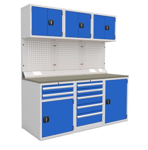 Euro slide Modular Workshop Kit 1 - Linoleum Worktop and Blue Cupboards/Drawers Euro slide Modular Workshop Kit 1 - Linoleum Worktop and Blue Cupboards/Drawers