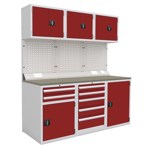 Euro slide Modular Workshop Kit 1 - Linoleum Worktop and Red Cupboards/Drawers Euro slide Modular Workshop Kit 1 - Linoleum Worktop and Red Cupboards/Drawers