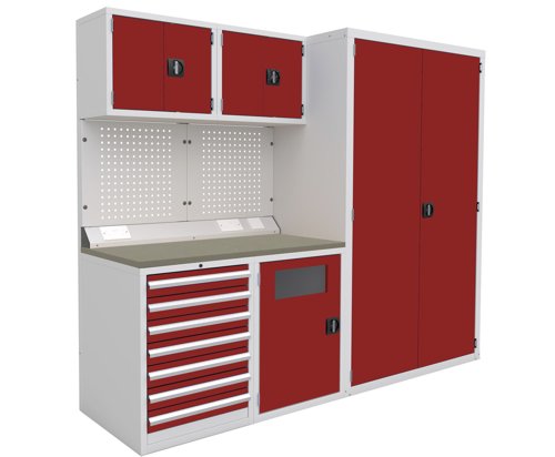 Euro slide Modular Workshop Kit 2 - Linoleum Worktop and Red Cupboards/Drawers Euro slide Modular Workshop Kit 2 - Linoleum Worktop and Red Cupboards/Drawers