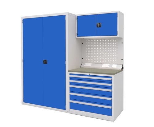 Euro slide Modular Workshop Kit 3 - Linoleum Worktop and Blue Cupboards/Drawers Euro slide Modular Workshop Kit 3 - Linoleum Worktop and Blue Cupboards/Drawers