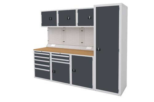 Euro slide Modular Workshop Kit 4 - Beech Worktop and Dark Grey Cupboards/Drawers Euro slide Modular Workshop Kit 4 - Beech Worktop and Dark Grey Cupboards/Drawers