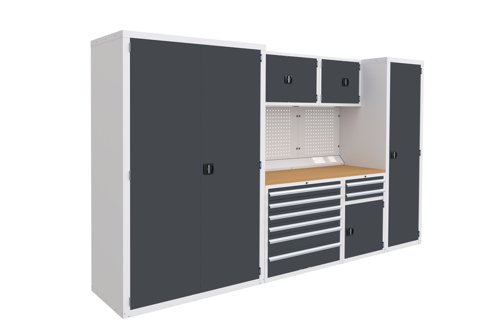 Euro slide Modular Workshop Kit 5 - Beech Worktop and Dark Grey Cupboards/Drawers Euro slide Modular Workshop Kit 5 - Beech Worktop and Dark Grey Cupboards/Drawers