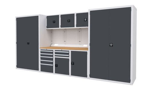 Euro slide Modular Workshop Kit 6 - Beech Worktop and Dark Grey Cupboards/Drawers Euro slide Modular Workshop Kit 6 - Beech Worktop and Dark Grey Cupboards/Drawers