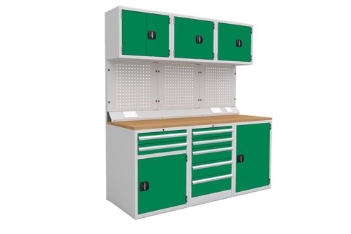 Euro slide Modular Workshop Kit 1 - Beech Worktop and Green Cupboards/Drawers Euro slide Modular Workshop Kit 1 - Beech Worktop and Green Cupboards/Drawers