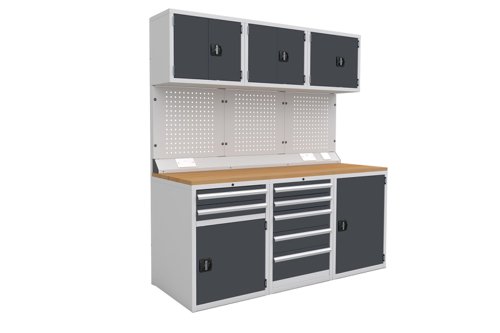Euro slide Modular Workshop Kit 1 - Beech Worktop and Dark Grey Cupboards/Drawers Euro slide Modular Workshop Kit 1 - Beech Worktop and Dark Grey Cupboards/Drawers