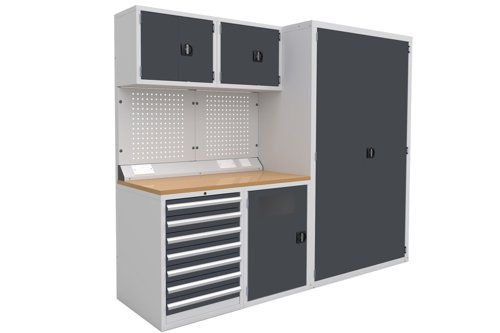 Euro slide Modular Workshop Kit 2 - Beech Worktop and Dark Grey Cupboards/Drawers Euro slide Modular Workshop Kit 2 - Beech Worktop and Dark Grey Cupboards/Drawers