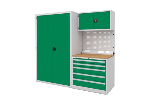 Euro slide Modular Workshop Kit 3 - Beech Worktop and Green Cupboards/Drawers Euro slide Modular Workshop Kit 3 - Beech Worktop and Green Cupboards/Drawers