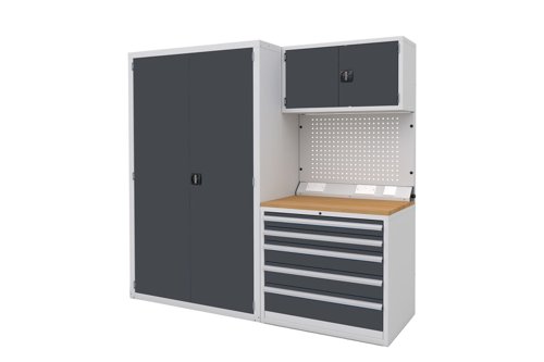 Euro slide Modular Workshop Kit 3 - Beech Worktop and Dark Grey Cupboards/Drawers Euro slide Modular Workshop Kit 3 - Beech Worktop and Dark Grey Cupboards/Drawers
