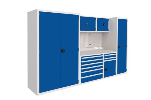 Euro slide Modular Workshop Kit 5 - Laminate Worktop and Blue Cupboards/Drawers Euro slide Modular Workshop Kit 5 - Laminate Worktop and Blue Cupboards/Drawers