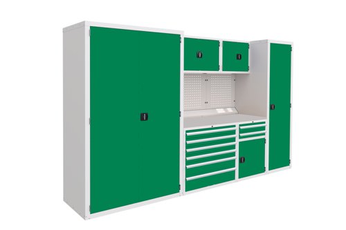 Euro slide Modular Workshop Kit 5 - Laminate Worktop and Green Cupboards/Drawers Euro slide Modular Workshop Kit 5 - Laminate Worktop and Green Cupboards/Drawers