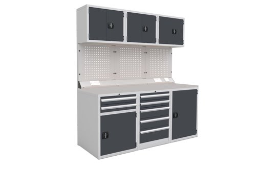 Euro slide Modular Workshop Kit 1 - Laminate Worktop and Dark Grey Cupboards/Drawers Euro slide Modular Workshop Kit 1 - Laminate Worktop and Dark Grey Cupboards/Drawers