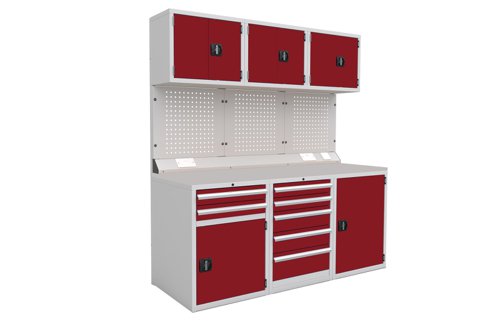 Euro slide Modular Workshop Kit 1 - Laminate Worktop and Red Cupboards/Drawers Euro slide Modular Workshop Kit 1 - Laminate Worktop and Red Cupboards/Drawers