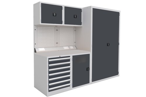 Euro slide Modular Workshop Kit 2 - Laminate Worktop and Dark Grey Cupboards/Drawers Euro slide Modular Workshop Kit 2 - Laminate Worktop and Dark Grey Cupboards/Drawers