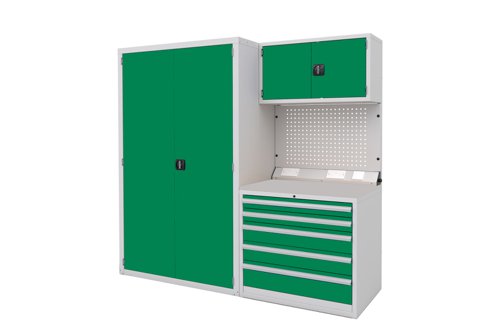 Euro slide Modular Workshop Kit 3 - Laminate Worktop and Green Cupboards/Drawers Euro slide Modular Workshop Kit 3 - Laminate Worktop and Green Cupboards/Drawers