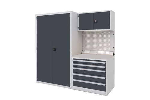 Euro slide Modular Workshop Kit 3 - Laminate Worktop and Dark Grey Cupboards/Drawers Euro slide Modular Workshop Kit 3 - Laminate Worktop and Dark Grey Cupboards/Drawers