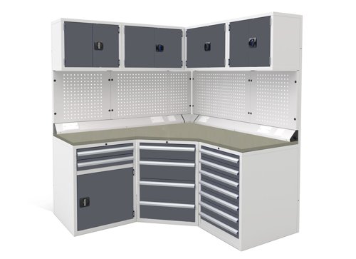 Euro slide Modular Workshop Corner Kit 1 - Linoleum Worktop and Dark Grey Cupboards/Drawers Euro slide Modular Workshop Corner Kit 1 - Linoleum Worktop and Dark Grey Cupboards/Drawers