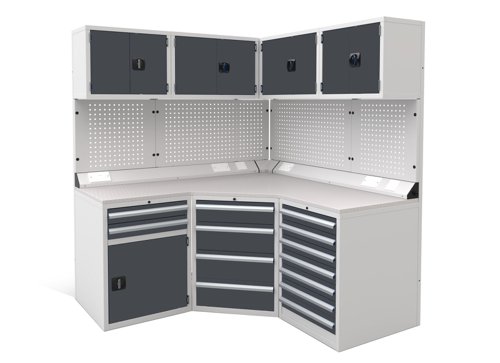 Euro slide Modular Workshop Corner Kit 1 - Laminate Worktop and Dark Grey Cupboards/Drawers Euro slide Modular Workshop Corner Kit 1 - Laminate Worktop and Dark Grey Cupboards/Drawers