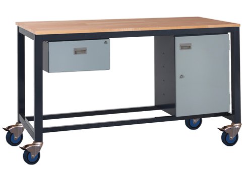 Mobile Heavy Duty Workbench - Beech Top 840h x 1800w x 750d mm - Single Drawer & Storage Cupboard Mobile Heavy Duty Workbench - Beech Top 840h x 1800w x 750d mm - Single Drawer & Storage Cupboard