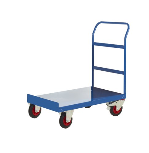 Single Handle Platform Trucks 1050h x 600w x 900l mm Open End Blue Single Handle Platform Trucks 1050h x 600w x 900l mm Open End Blue