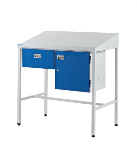 Team Leader Workstation - Single Drawer & Cupboard - Sloping Top - H.1060 W.1000 D.600mm Team Leader Workstation - Single Drawer & Cupboard - Sloping Top - H.1060 W.1000 D.600mm
