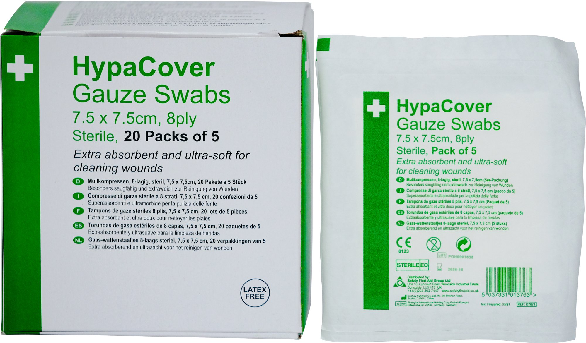 HYPACOVER GAUZE SWABS 7.5CM X 7.5CM (20