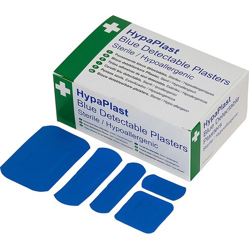 Plasters Safety First Aid HypaPlast Blue Catering Plasters Assorted Sizes (Pack 100) D7010