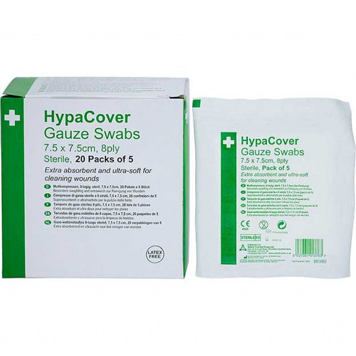 HypaCover+Gauze+Swabs+Sterile%2C+PK20%2C+7.5cm+x+7.5cm