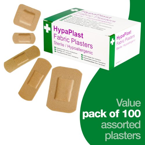 HypaPlast+Fabric+Plasters+Sterile+and+HypoAllergenic+Assorted+Sizes+%28Pack+100%29+-+D8010